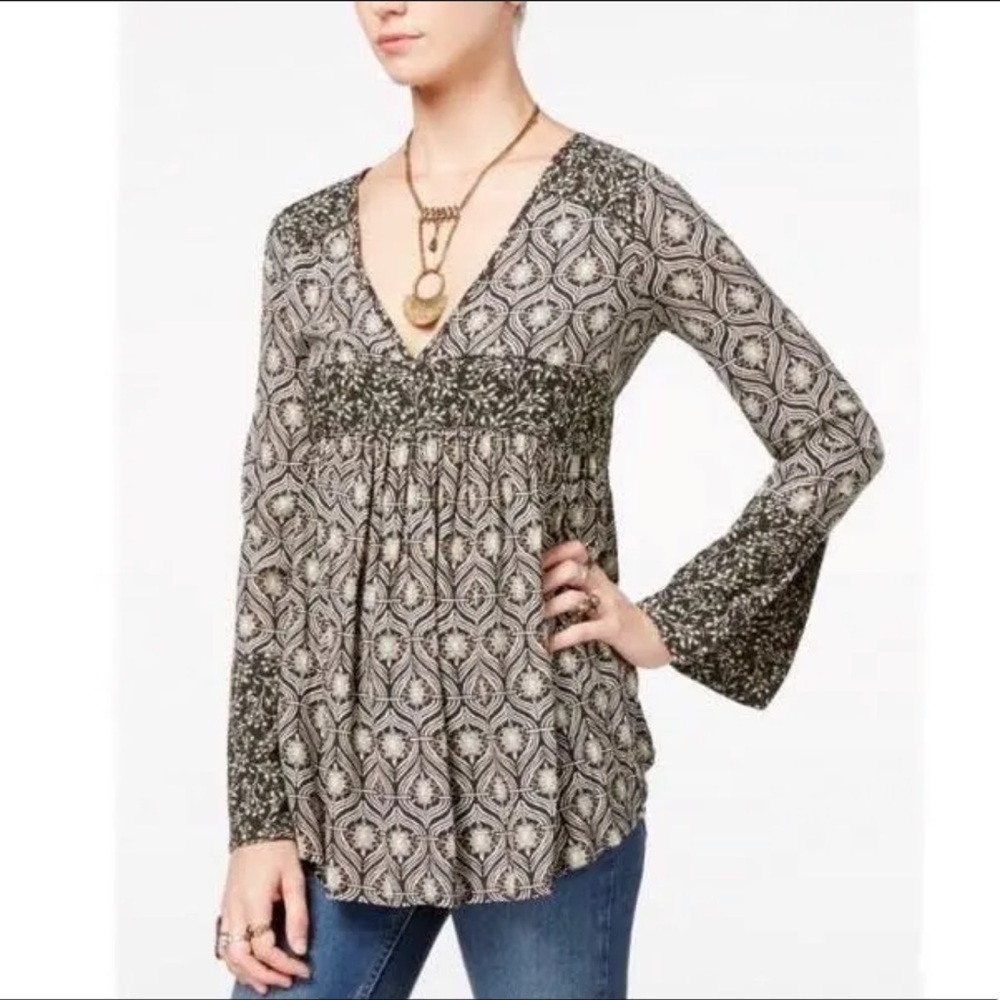 Free People Tops Free People Rolling Hills Print Bell Sleeve Flowy Blouse